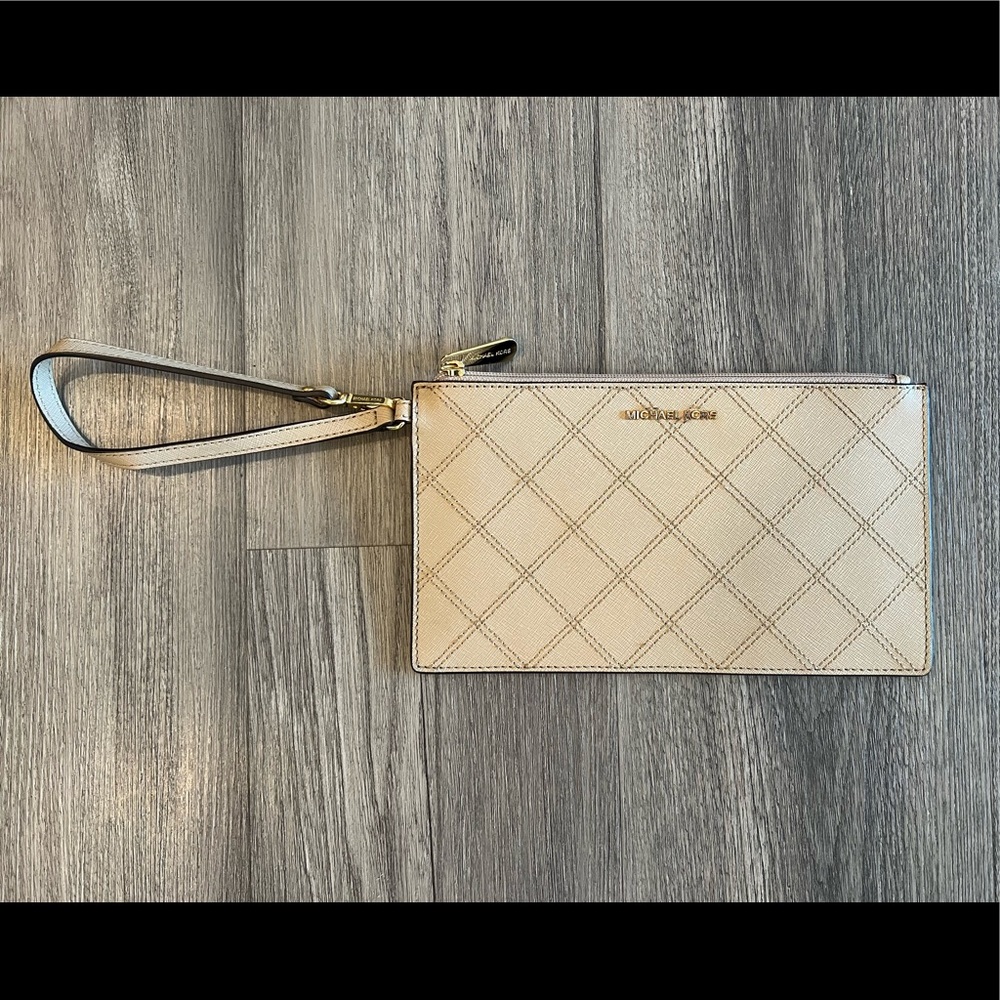 Michael Kors Quilted Mini Wristlet Pouch in Light Beige